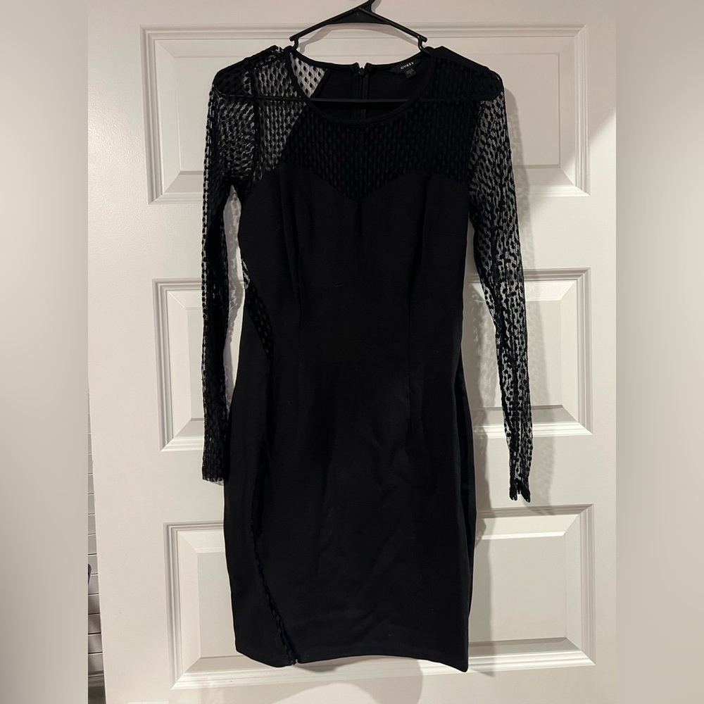 Guess Black Mesh Sleeve Mini Dress